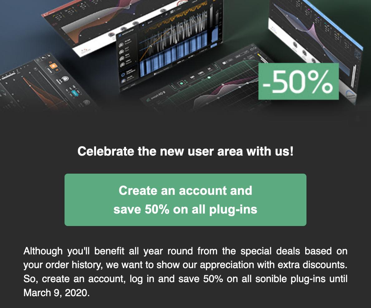 (종료) sonible - New user area 기념 50% 할인 - 할인/무료 정보 - 미디톡